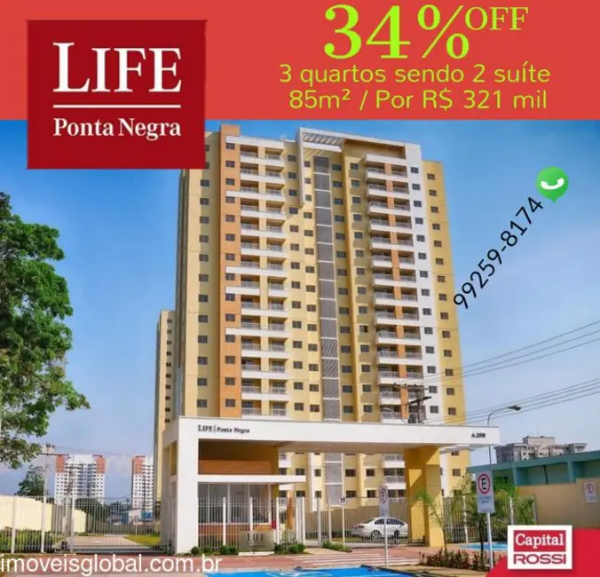 Foto 2 de Apartamento com 3 quartos à venda, 85m2 em Ponta Negra, Manaus - AM