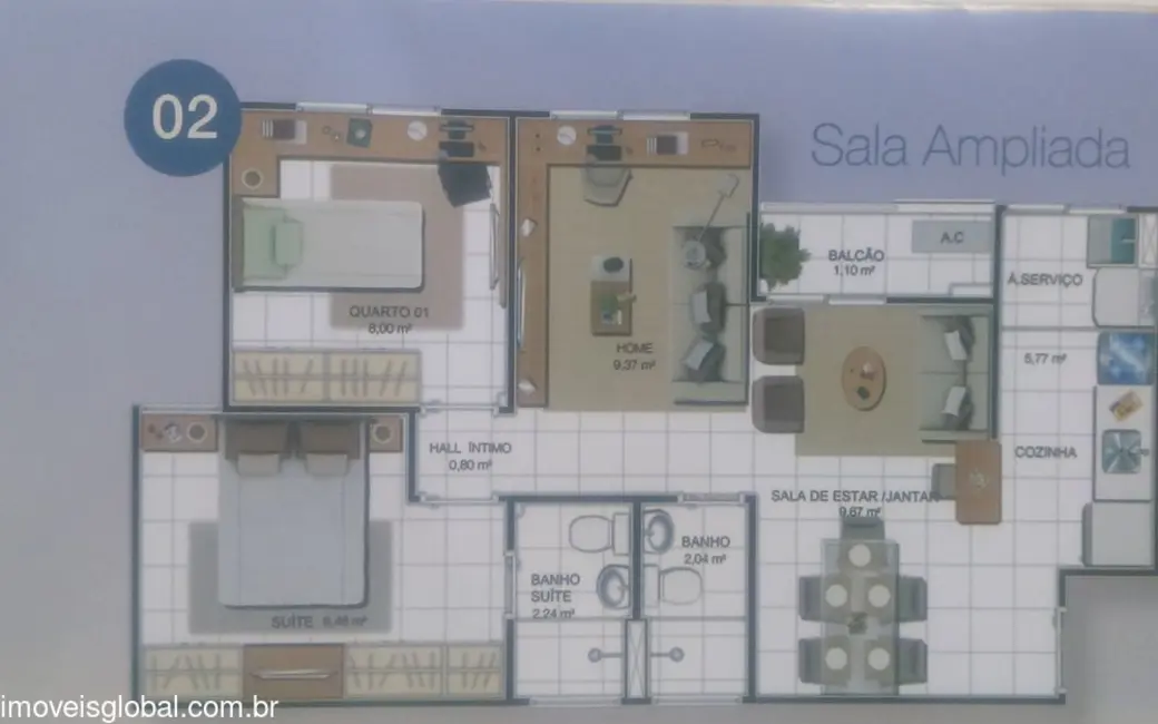 Foto 3 de Apartamento com 2 quartos à venda, 56m2 em Manaus - AM