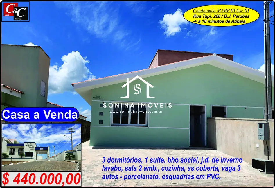 Foto 1 de Casa com 3 quartos à venda, 86m2 em Bom Jesus Dos Perdoes - SP