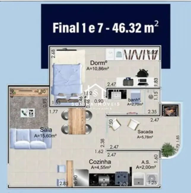 Foto 5 de Apartamento com 1 quarto à venda, 46m2 em Caiçara, Praia Grande - SP