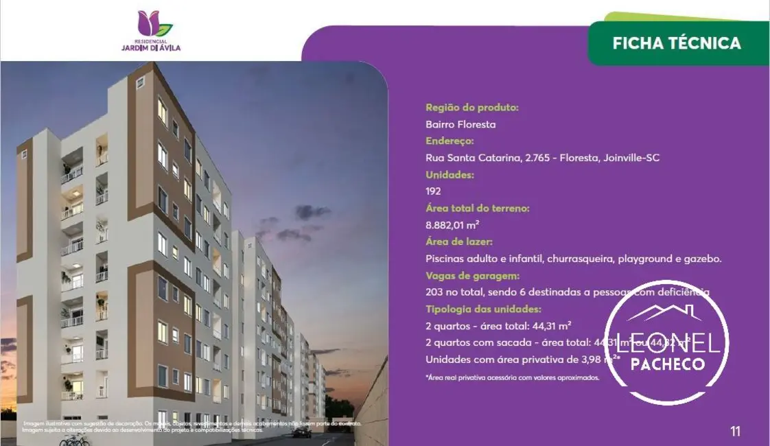 Foto 9 de Apartamento com 2 quartos à venda, 44m2 em Floresta, Joinville - SC