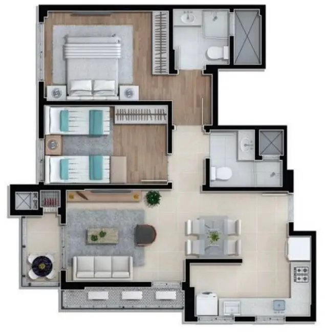 Foto 2 de Apartamento com 2 quartos à venda, 64m2 em Barreiros, Sao Jose - SC