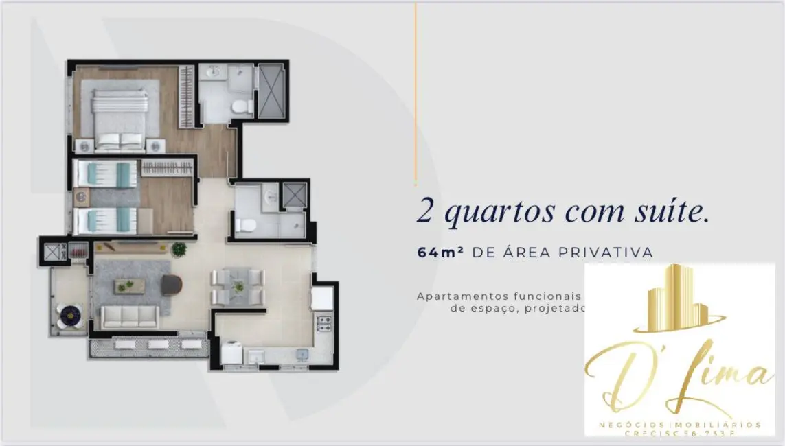 Foto 4 de Apartamento com 2 quartos à venda, 64m2 em Barreiros, Sao Jose - SC