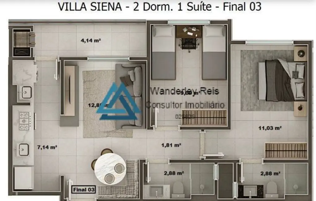 Apartamento com 2 quartos à venda, 62m2 em Vargem Grande, Florianopolis - SC - imagem 3 Foto 3 de Apartamento com 2 quartos à venda, 62m2 em Vargem Grande, Florianopolis - SC