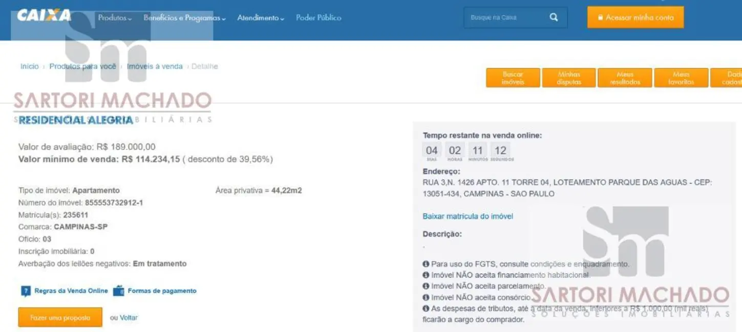 Foto 5 de Apartamento com 2 quartos à venda, 44m2 em Loteamento Parque das Águas, Campinas - SP