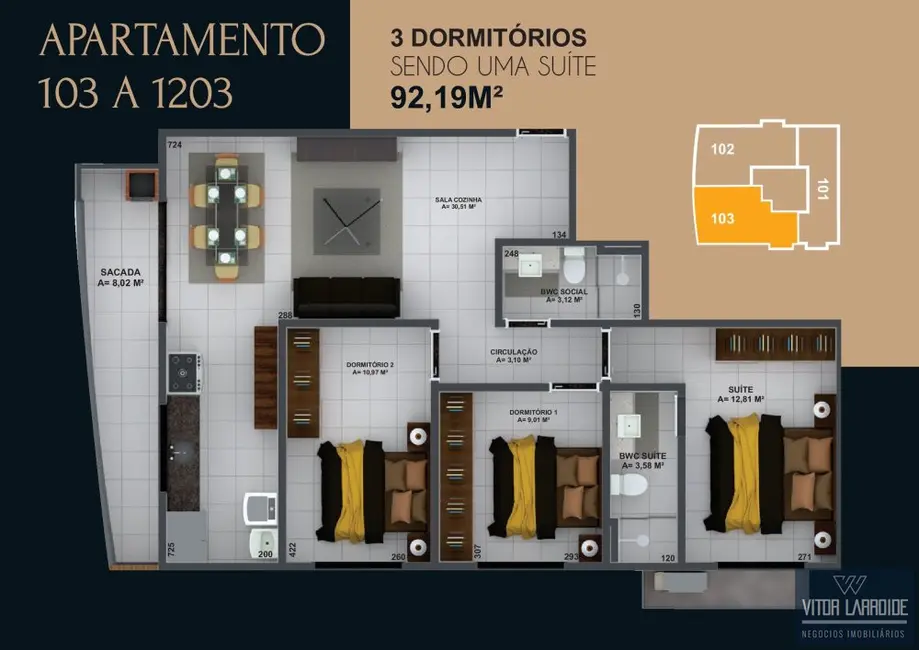 Foto 9 de Apartamento com 3 quartos à venda, 79m2 em Recife, Tubarao - SC