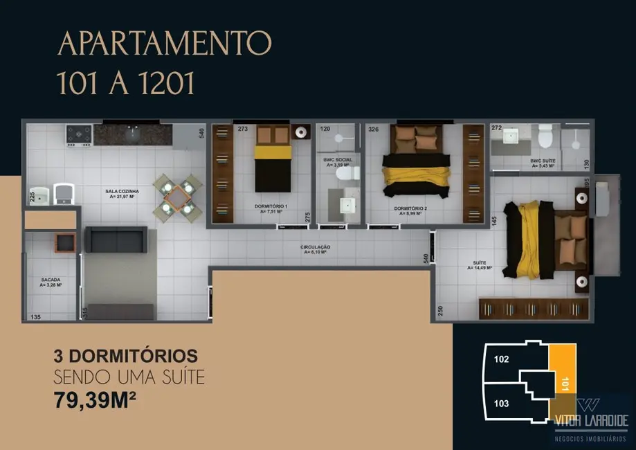 Foto 8 de Apartamento com 3 quartos à venda, 79m2 em Recife, Tubarao - SC