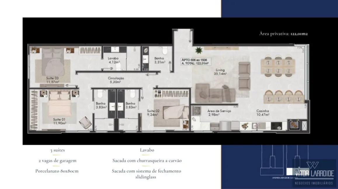 Foto 7 de Apartamento com 3 quartos à venda, 122m2 em Laguna - SC