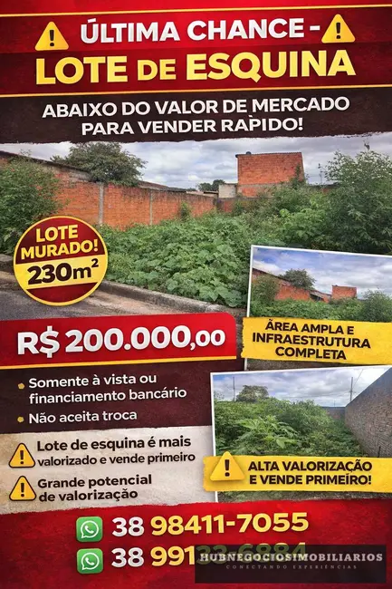 Foto 5 de Terreno / Lote à venda, 230m2 em Carmelo, Montes Claros - MG