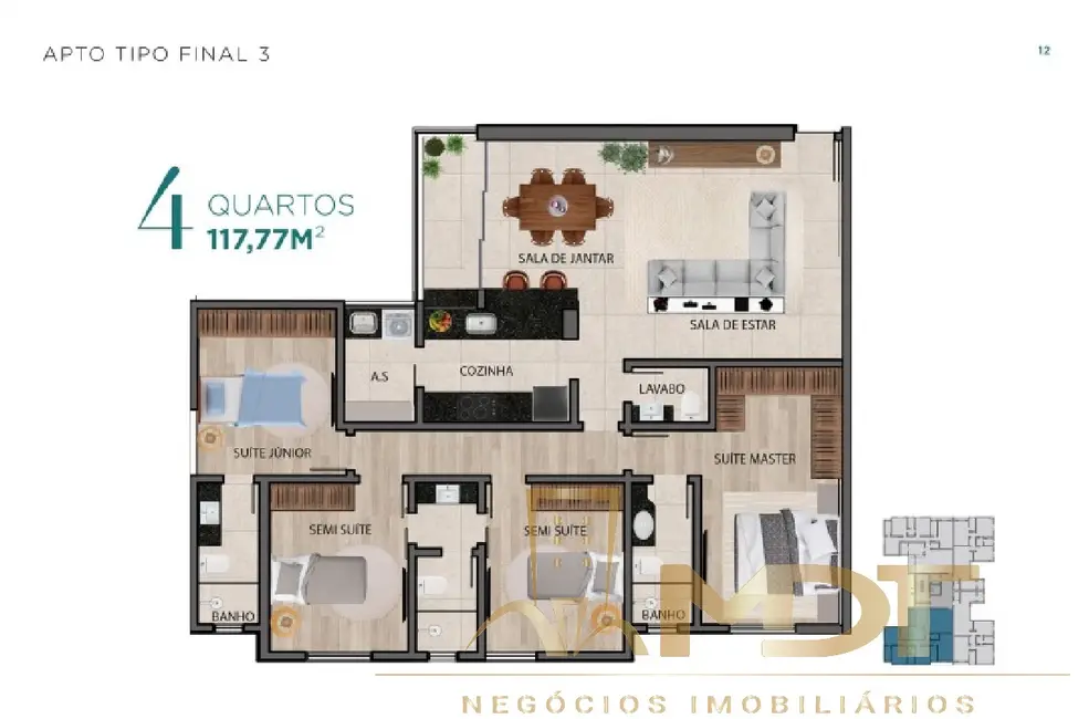 Foto 4 de Apartamento com 4 quartos à venda, 118m2 em Palmares, Belo Horizonte - MG