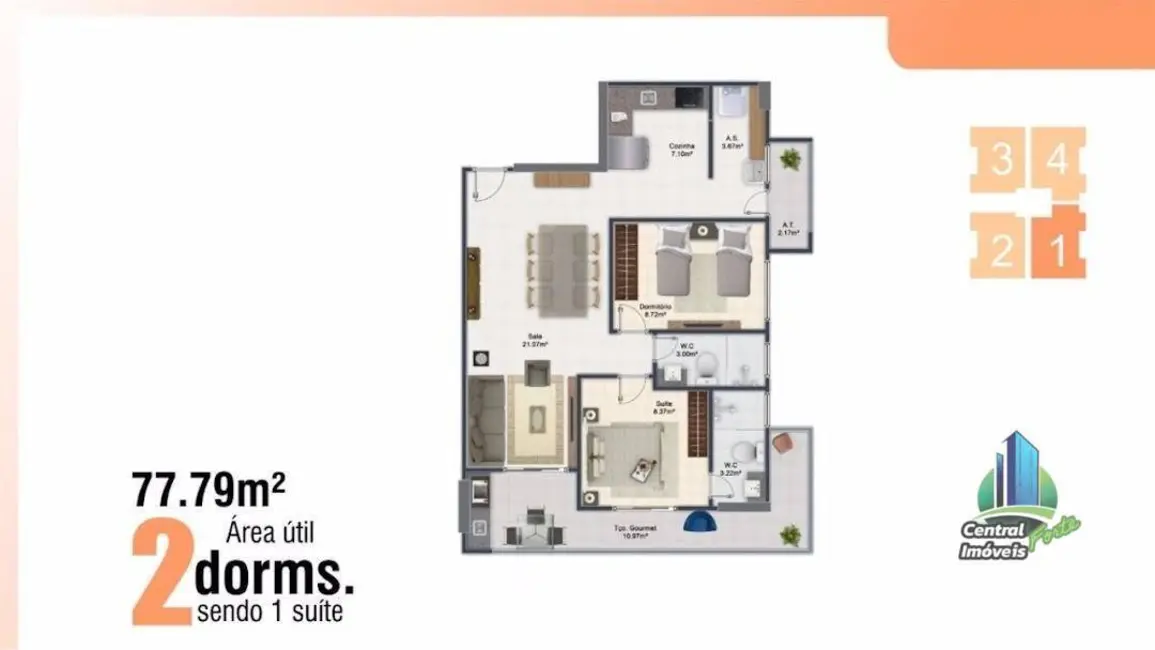 Apartamento com 2 quartos à venda, 77m2 em Praia Grande - SP - imagem 9 Foto 9 de Apartamento com 2 quartos à venda, 77m2 em Praia Grande - SP