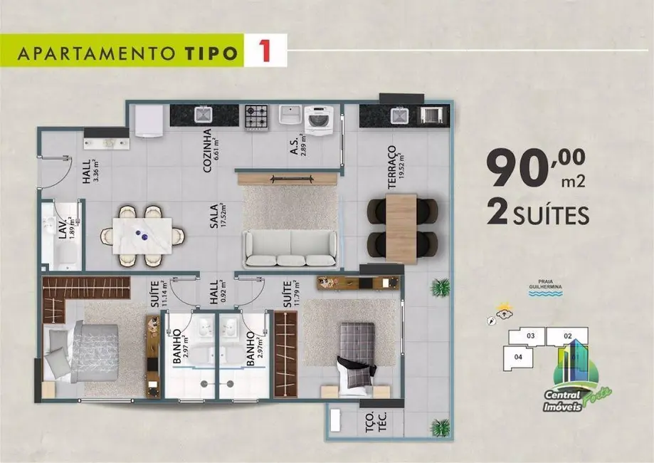 Foto 9 de Apartamento com 2 quartos à venda, 90m2 em Praia Grande - SP