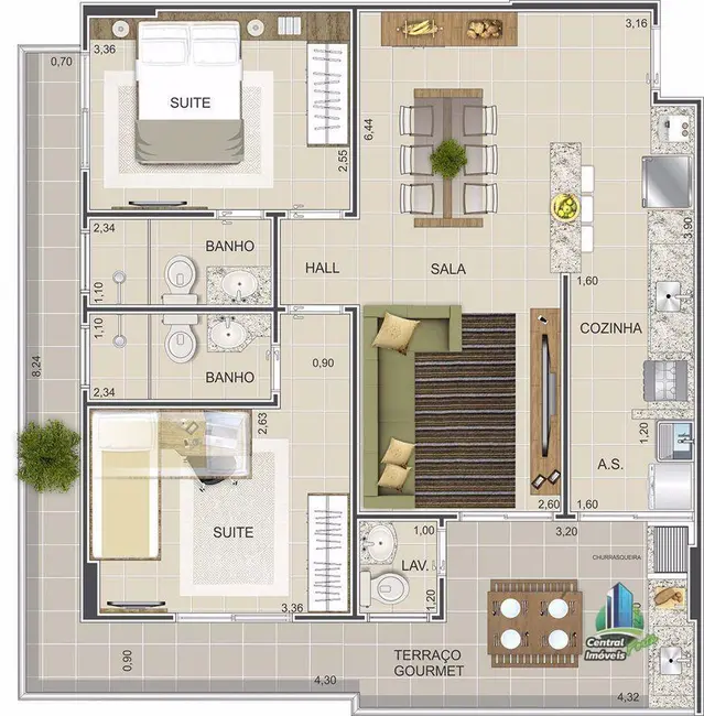 Foto 1 de Apartamento com 2 quartos à venda, 120m2 em Mirim, Praia Grande - SP
