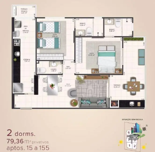 Foto 1 de Apartamento com 2 quartos à venda, 79m2 em Aviação, Praia Grande - SP