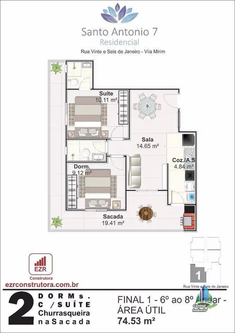 Foto 6 de Apartamento com 2 quartos à venda, 73m2 em Mirim, Praia Grande - SP