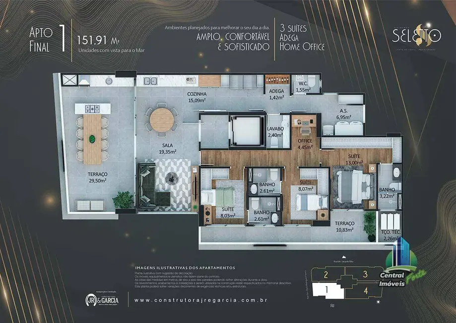 Foto 7 de Apartamento com 3 quartos à venda, 151m2 em Canto do Forte, Praia Grande - SP