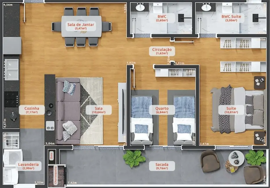 Apartamento com 2 quartos à venda, 110m2 em Cascavel - PR - imagem 4 Foto 4 de Apartamento com 2 quartos à venda, 110m2 em Cascavel - PR