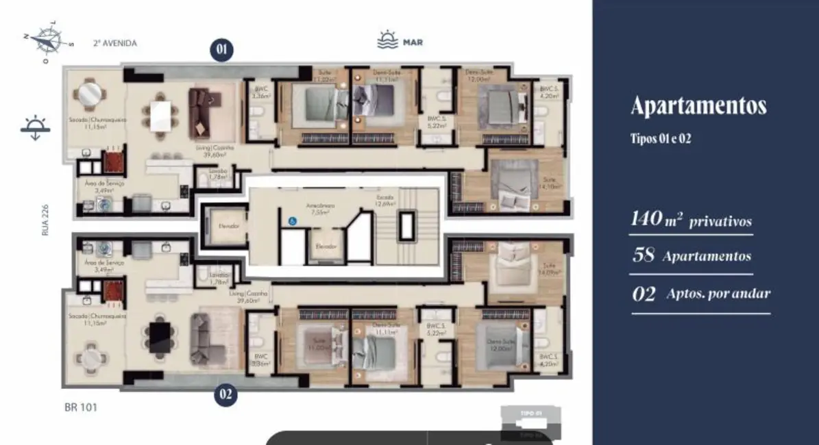 Foto 6 de Apartamento com 4 quartos à venda, 140m2 em Meia Praia, Itapema - SC