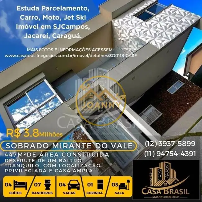 Foto 2 de Sobrado com 4 quartos à venda e para alugar, 447m2 em Jacarei - SP