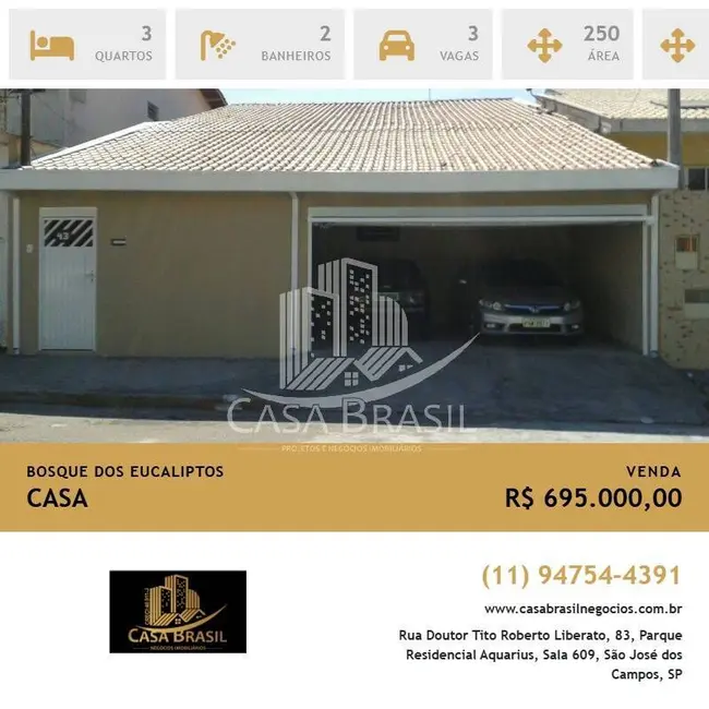 Foto 1 de Casa com 3 quartos à venda, 250m2 em Sao Jose Dos Campos - SP