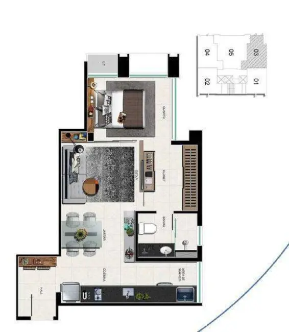 Foto 3 de Kitnet com 1 quarto à venda, 40m2 em Lourdes, Belo Horizonte - MG