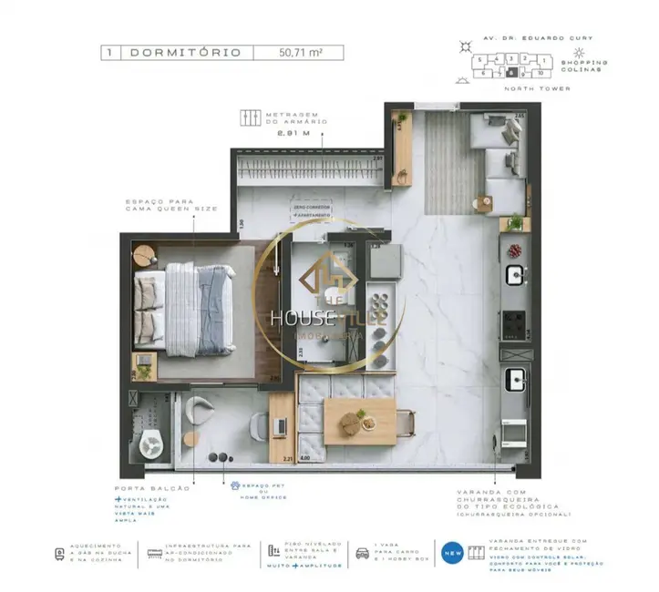 Foto 2 de Apartamento com 1 quarto à venda e para alugar, 51m2 em Sao Jose Dos Campos - SP