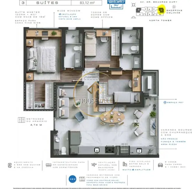 Foto 4 de Apartamento com 3 quartos à venda, 85m2 em Sao Jose Dos Campos - SP