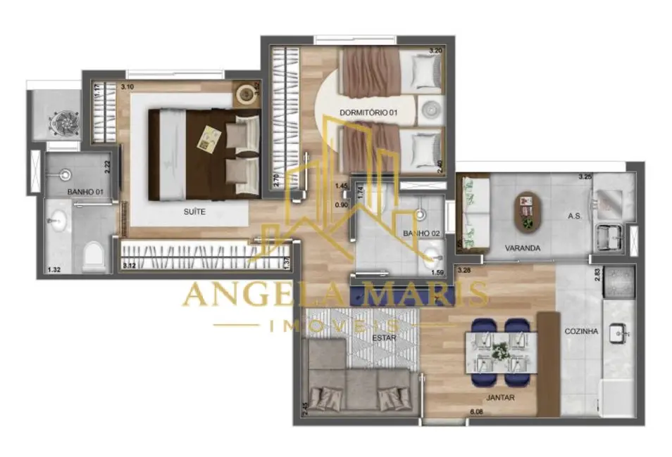 Foto 3 de Apartamento com 2 quartos à venda, 56m2 em Sao Jose Dos Campos - SP