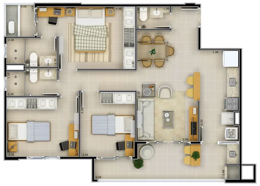 Apartamento com 3 quartos à venda, 82m2 em Vila Geny, Lorena - SP - imagem 4 Foto 4 de Apartamento com 3 quartos à venda, 82m2 em Vila Geny, Lorena - SP