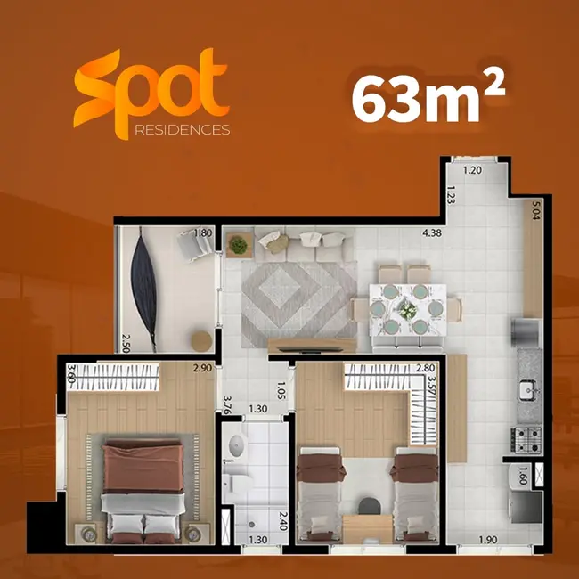 Foto 2 de Apartamento com 2 quartos à venda, 63m2 em Lavadouro de Areia, Taubate - SP