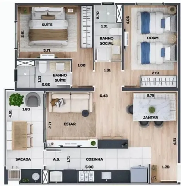 Foto 2 de Apartamento com 2 quartos à venda, 76m2 em Jardim das Nações, Taubate - SP