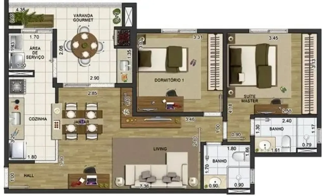 Apartamento com 2 quartos à venda, 76m2 em Vila Bourghese, Pindamonhangaba - SP - imagem 4 Foto 4 de Apartamento com 2 quartos à venda, 76m2 em Vila Bourghese, Pindamonhangaba - SP