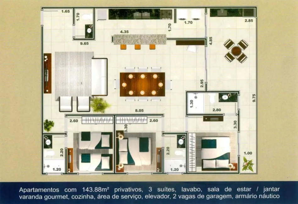 Foto 2 de Apartamento com 3 quartos à venda, 144m2 em Ubatuba - SP