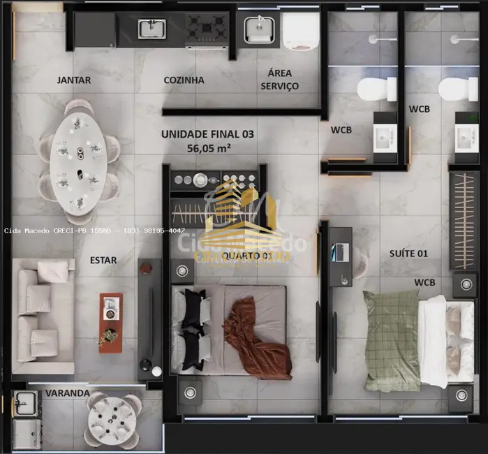 Foto 2 de Apartamento com 2 quartos à venda, 56m2 em Intermares, Cabedelo - PB