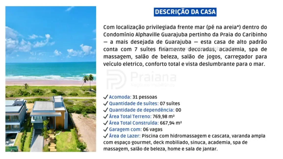 Foto 4 de Casa de Condomínio com 7 quartos à venda, 668m2 em Camacari - BA