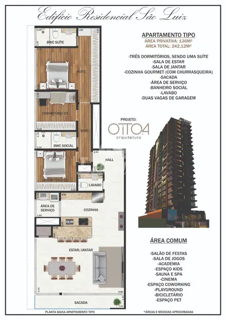 Foto 3 de Apartamento com 3 quartos à venda, 144m2 em Guarapuava - PR