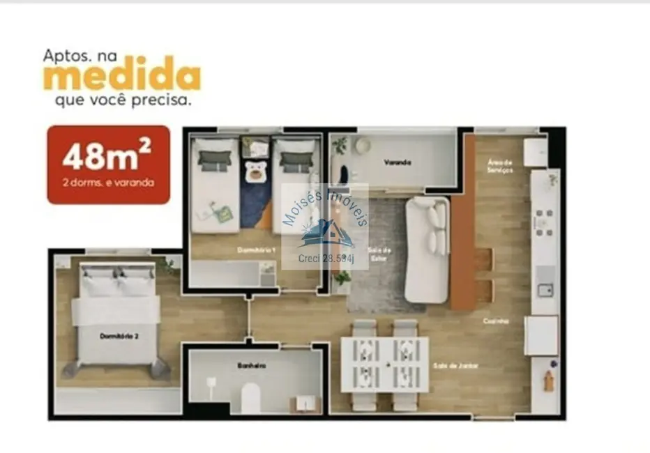 Foto 3 de Apartamento com 2 quartos à venda, 47m2 em Loteamento Jardim Sol Nascente, Jacarei - SP