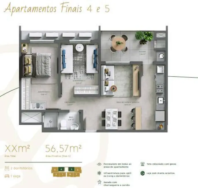Apartamento com 2 quartos à venda, 58m2 em São Vicente, Itajai - SC - imagem 9 Foto 9 de Apartamento com 2 quartos à venda, 58m2 em São Vicente, Itajai - SC