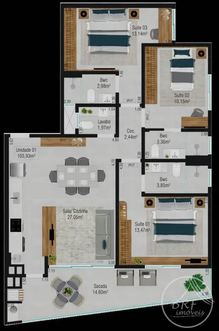 Foto 2 de Apartamento com 2 quartos à venda, 90m2 em Barreiros, Sao Jose - SC