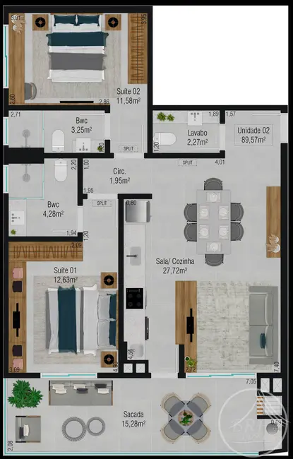 Foto 3 de Apartamento com 2 quartos à venda, 90m2 em Barreiros, Sao Jose - SC
