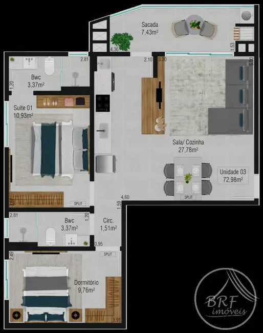 Foto 4 de Apartamento com 2 quartos à venda, 90m2 em Barreiros, Sao Jose - SC