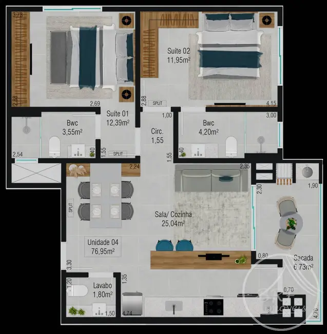 Foto 6 de Apartamento com 2 quartos à venda, 90m2 em Barreiros, Sao Jose - SC