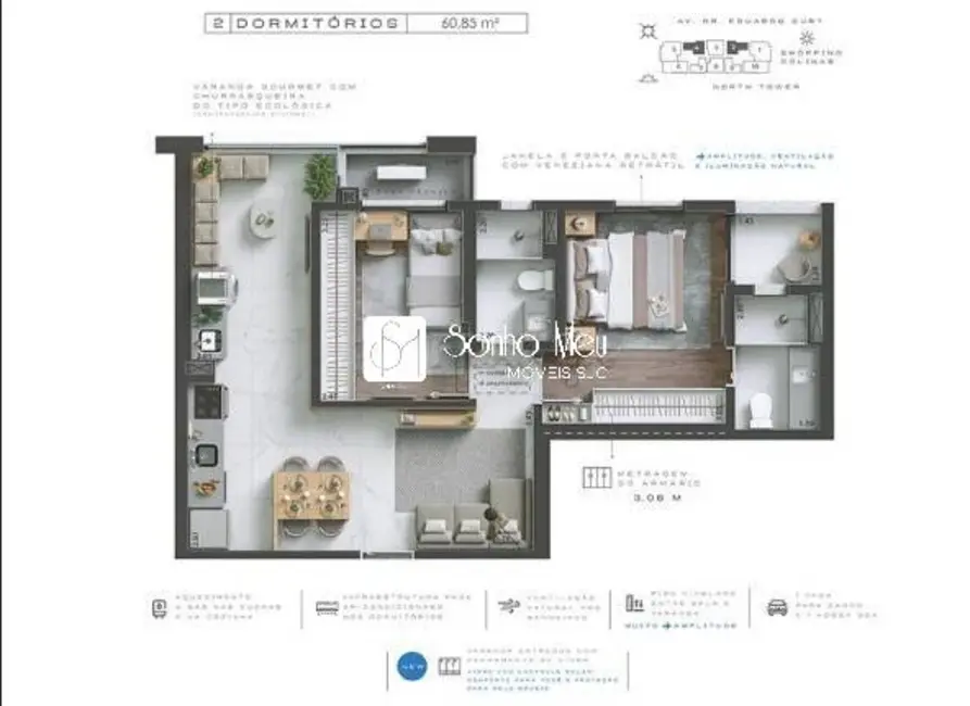 Foto 2 de Apartamento com 2 quartos à venda, 61m2 em Sao Jose Dos Campos - SP