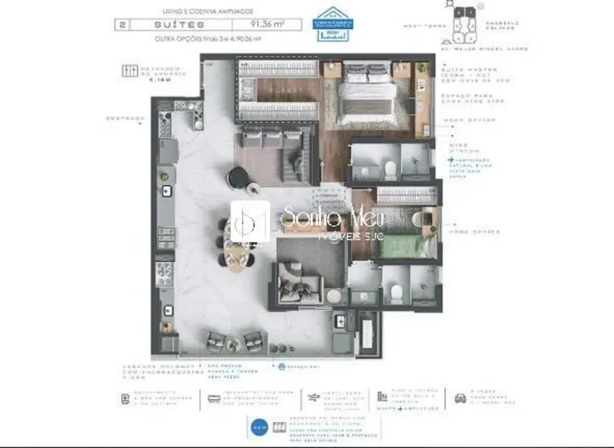 Apartamento com 3 quartos à venda, 91m2 em Sao Jose Dos Campos - SP - imagem 2 Foto 2 de Apartamento com 3 quartos à venda, 91m2 em Sao Jose Dos Campos - SP