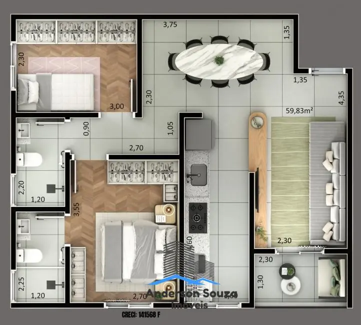 Foto 3 de Apartamento com 2 quartos à venda, 57m2 em Matriz, Maua - SP