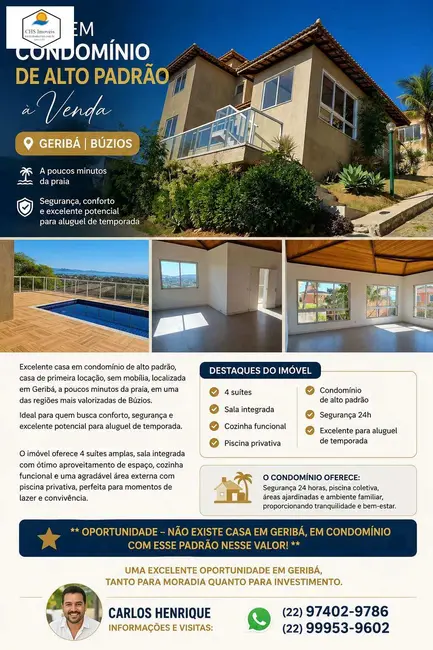 Casa de Condomínio com 4 quartos à venda, 190m2 em Armacao Dos Buzios - RJ - imagem 1 Foto 1 de Casa de Condomínio com 4 quartos à venda, 190m2 em Armacao Dos Buzios - RJ
