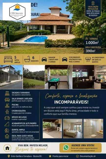 Casa com 5 quartos à venda, 390m2 em Armacao Dos Buzios - RJ - imagem 1 Foto 1 de Casa com 5 quartos à venda, 390m2 em Armacao Dos Buzios - RJ