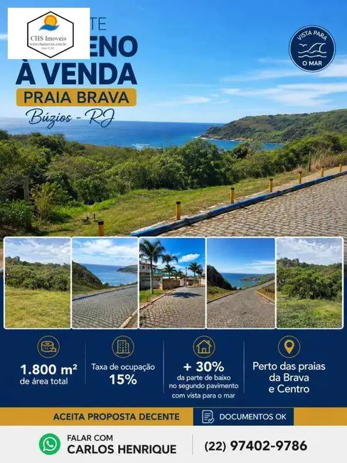 Foto 1 de Terreno / Lote à venda, 1800m2 em Armacao Dos Buzios - RJ
