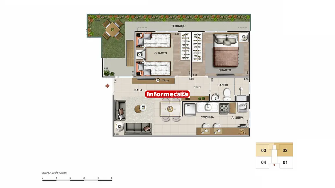 Foto 3 de Apartamento com 2 quartos para alugar, 42m2 em Campo Grande, Rio De Janeiro - RJ
