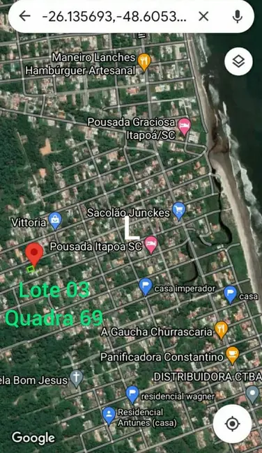 Foto 2 de Terreno / Lote à venda, 384m2 em Itapoa - SC